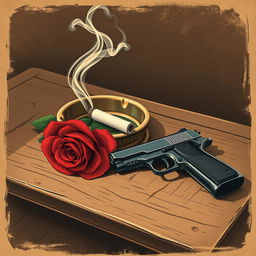 An old-style poster illustration featuring an ashtray with a smoking cigarette butt, its smoke curling in stylized swirls