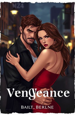 A dramatic scene illustrating a mafia romance titled "Veins of Vengeance"