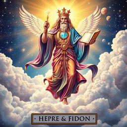 A majestic celestial being depicted on a tarot card, soaring among the clouds