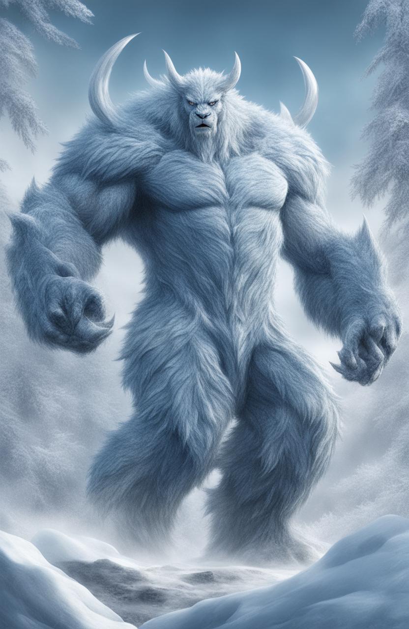 This is a 32k HD, ultra-detailed digital art poster of a frost beast in the style of Marvel