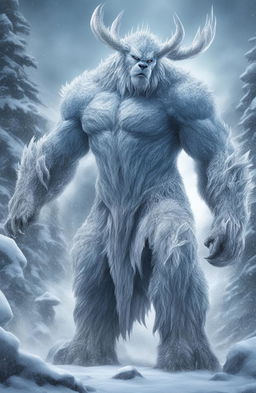 This is a 32k HD, ultra-detailed digital art poster of a frost beast in the style of Marvel