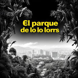A movie poster for 'El parque de los loros', featuring a black and white color scheme