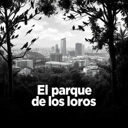 A movie poster for 'El parque de los loros', featuring a black and white color scheme