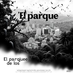A movie poster for 'El parque de los loros', featuring a black and white color scheme