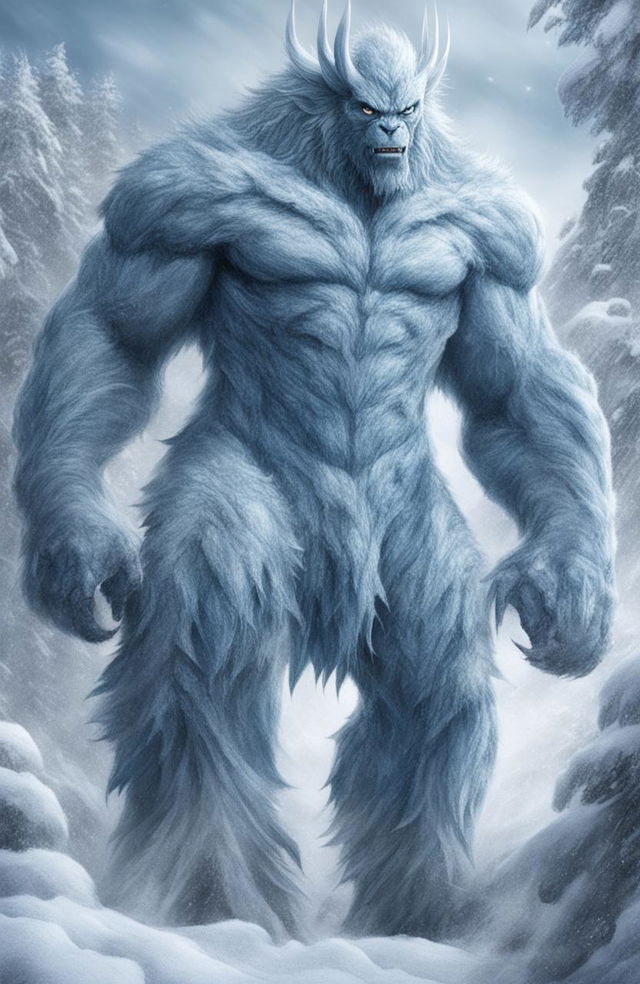 This is a 32k HD, ultra-detailed digital art poster of a frost beast in the style of Marvel