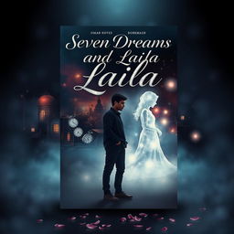 An eye-catching book cover design for the novel 'Seven Dreams and Laila', capturing a sad and mysterious ambiance