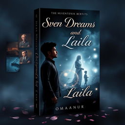 An eye-catching book cover design for the novel 'Seven Dreams and Laila', capturing a sad and mysterious ambiance