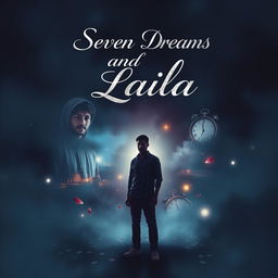 An eye-catching book cover design for the novel 'Seven Dreams and Laila', capturing a sad and mysterious ambiance
