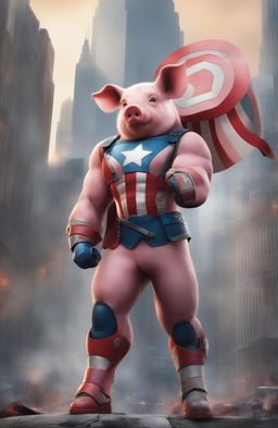 A high-quality digital art piece featuring 'War Pig', a superhero pig character designed in the style of Marvel comics