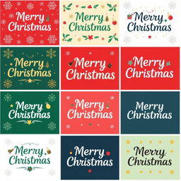 A visually engaging grid design featuring 10 squares, each displaying the text 'Merry Christmas' in a variety of popular fonts