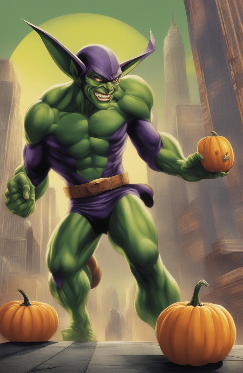 A vintage style poster featuring Marvel's Green Goblin