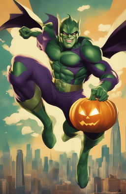 A vintage style poster featuring Marvel's Green Goblin