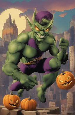 A vintage style poster featuring Marvel's Green Goblin