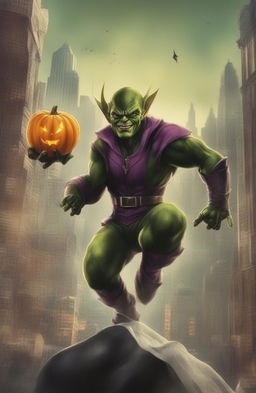 A 32k resolution vintage style poster featuring the Green Goblin from Marvel