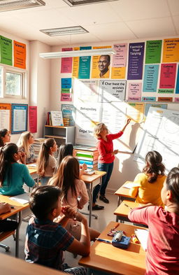 A vibrant and engaging classroom with students excitedly learning English