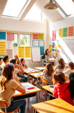 A vibrant and engaging classroom with students excitedly learning English