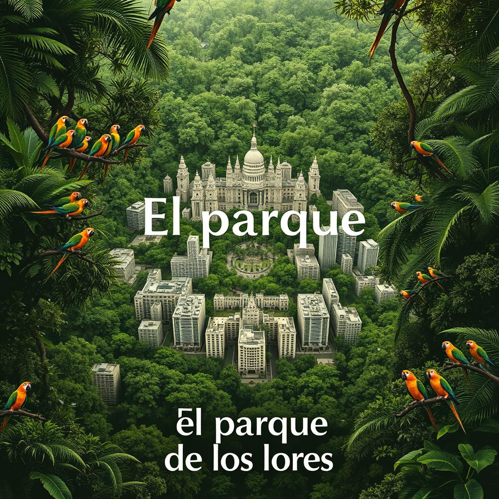 A movie poster for 'El parque de los loros', showcasing a striking black and white color scheme