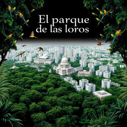 A movie poster for 'El parque de los loros', showcasing a striking black and white color scheme