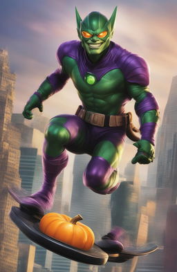 A 32k resolution poster featuring the Green Goblin from Marvel Legends on his hoverboard