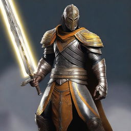 A semi-realistic digital art image of a Githyanki Fighter in leather armor, wielding a silver greatsword