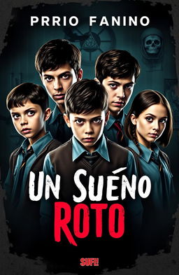 A captivating book poster featuring the main characters: Ramiro, Andrea, Lucas, and Rebeca, all depicted as young students wearing school uniforms