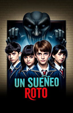 A captivating book poster featuring the main characters: Ramiro, Andrea, Lucas, and Rebeca, all depicted as young students wearing school uniforms
