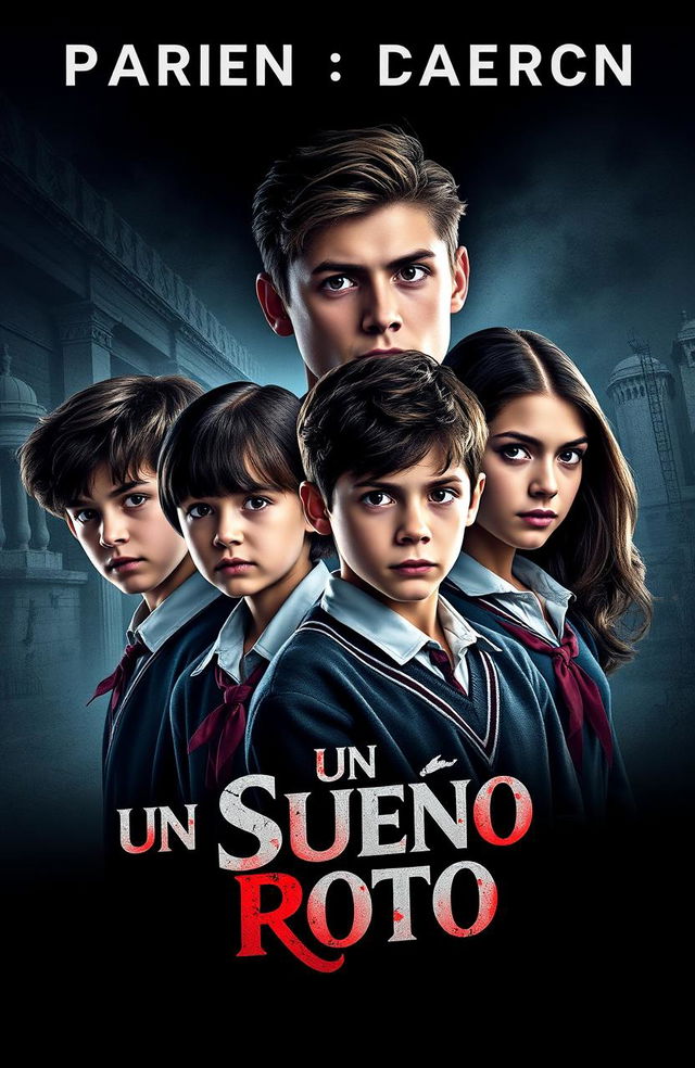 A captivating book poster featuring the main characters: Ramiro, Andrea, Lucas, and Rebeca, all depicted as young students wearing school uniforms