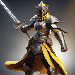 A semi-realistic digital art image of a Githyanki Fighter in leather armor, wielding a silver greatsword