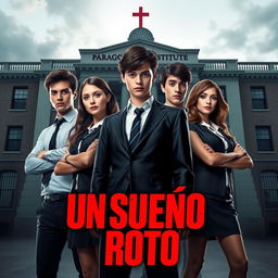 The poster features the main cast, Ramiro, Andrea, Lucas, and Rebeca, all youthful characters around 16 years old, wearing sleek and modern school uniforms