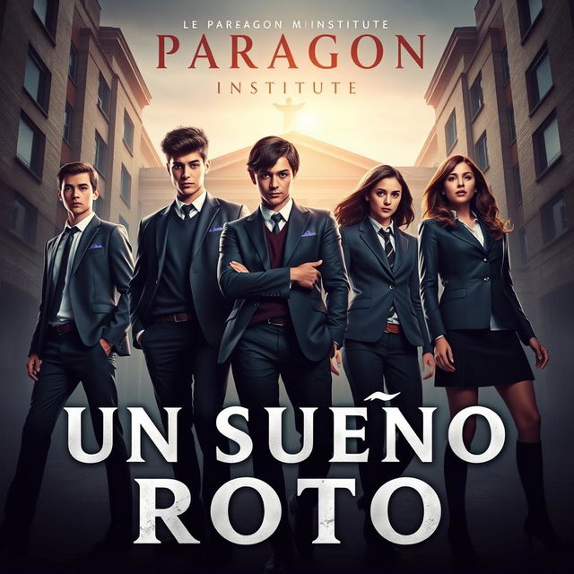 The poster features the main cast, Ramiro, Andrea, Lucas, and Rebeca, all youthful characters around 16 years old, wearing sleek and modern school uniforms