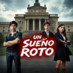 A visually striking book poster featuring four main characters: Ramiro, Andrea, Lucas, and Rebeca, all aged 16, dressed in school uniforms