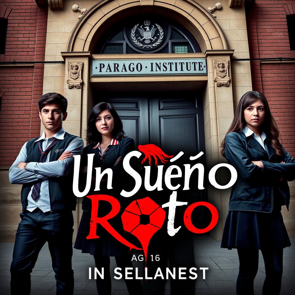 A poster featuring the main characters: Ramiro, Andrea, Lucas, and Rebeca, all aged 16, wearing school uniforms