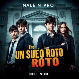 A poster featuring the main characters: Ramiro, Andrea, Lucas, and Rebeca, all aged 16, wearing distinct school uniforms