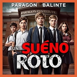 A poster featuring the main characters: Ramiro, Andrea, Lucas, and Rebeca, all aged 16, dressed in school uniforms