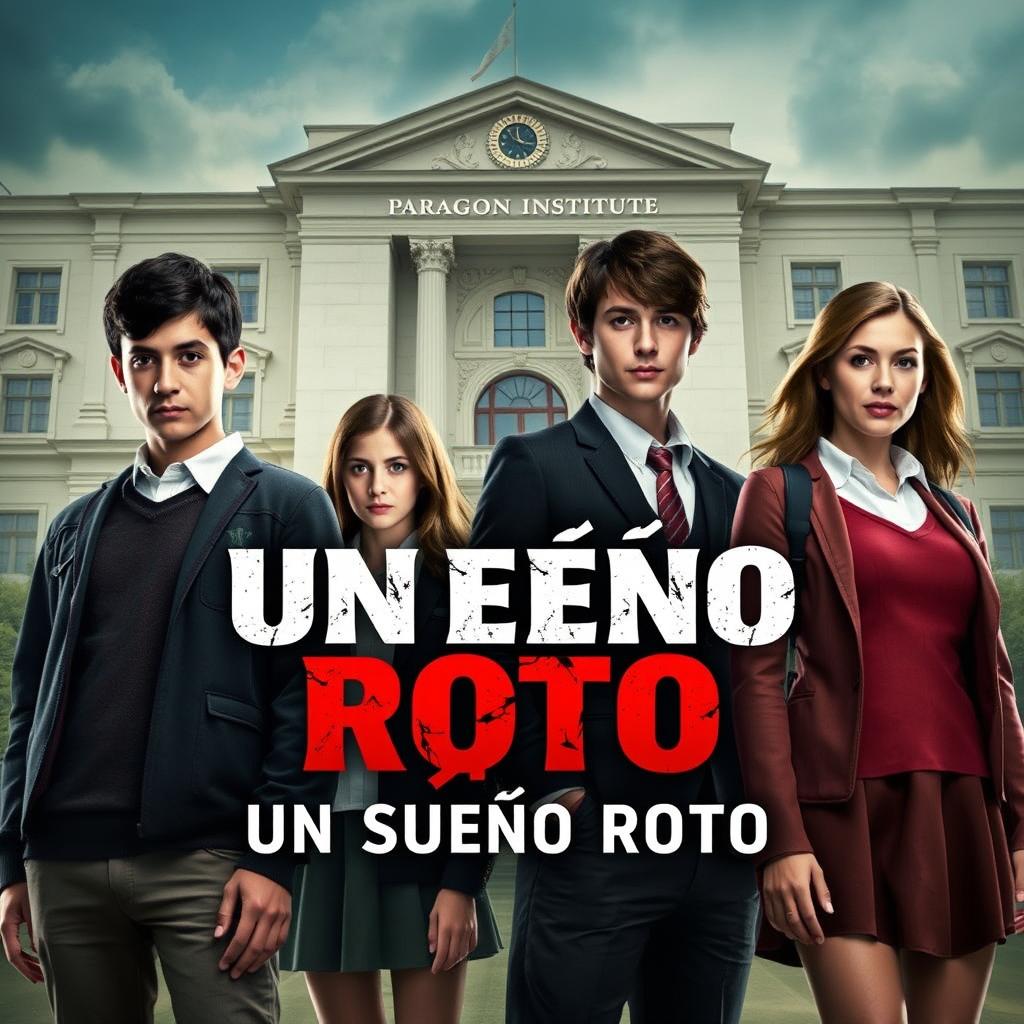 A poster featuring the main characters: Ramiro, Andrea, Lucas, and Rebeca, all aged 16, dressed in school uniforms