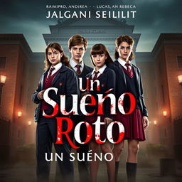 A poster featuring the main characters: Ramiro, Andrea, Lucas, and Rebeca, all aged 16, dressed in school uniforms