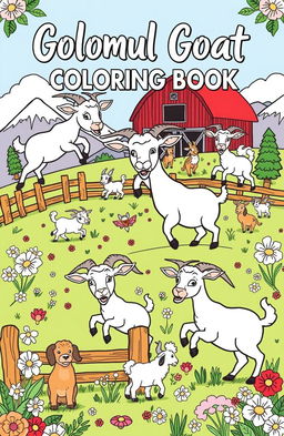 A whimsical goat coloring book featuring 30 pages of playful goat scenes in a variety of settings