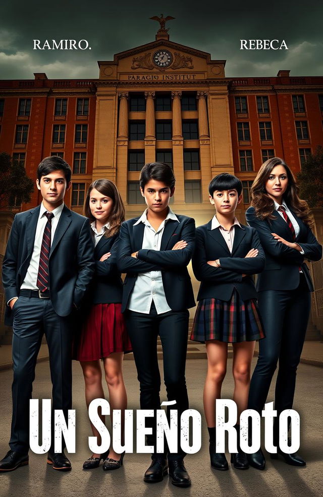 The poster features the main cast: Ramiro, Andrea, Lucas, and Rebeca, all 16 years old, dressed in stylish school uniforms