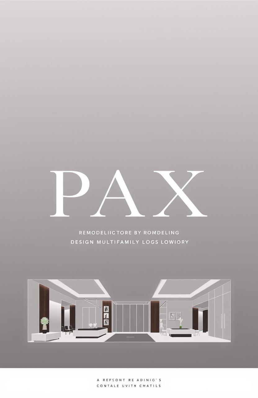 A sleek and sophisticated portfolio cover for the remodeling of a multifamily building lobby named 'PAX'