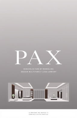 A sleek and sophisticated portfolio cover for the remodeling of a multifamily building lobby named 'PAX'