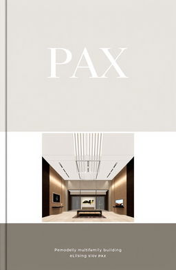 A sleek and sophisticated portfolio cover for the remodeling of a multifamily building lobby named 'PAX'