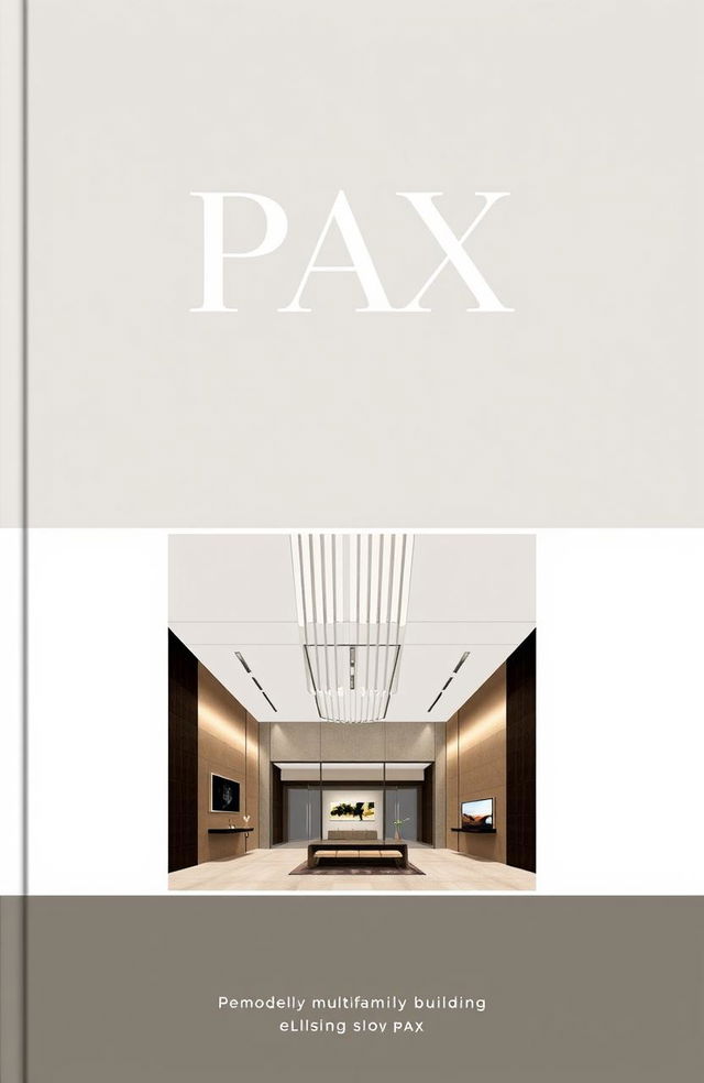 A sleek and sophisticated portfolio cover for the remodeling of a multifamily building lobby named 'PAX'