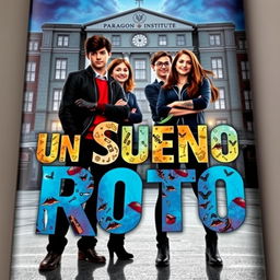 A striking book poster featuring the main characters: four 16-year-old friends, Ramiro, Andrea, Lucas, and Rebeca, all dressed in fashionable school uniforms