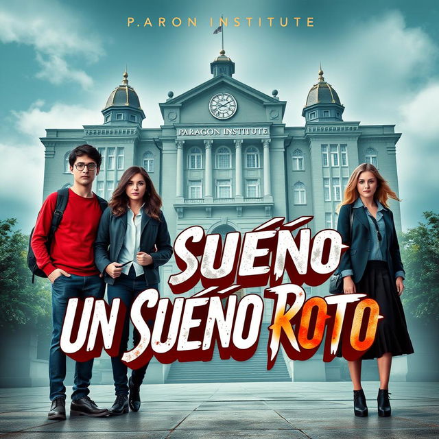 A striking book poster featuring the main characters: four 16-year-old friends, Ramiro, Andrea, Lucas, and Rebeca, all dressed in fashionable school uniforms