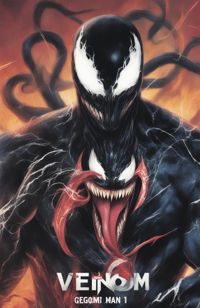 A high-definition digital art image of a vintage Marvel Legends poster featuring Venom, designed to resemble a glossy vinyl record cover