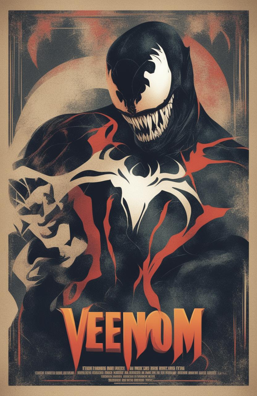 A high-definition digital artwork styled as a vintage Marvel Legends poster featuring Venom