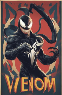 A high-definition digital artwork styled as a vintage Marvel Legends poster featuring Venom