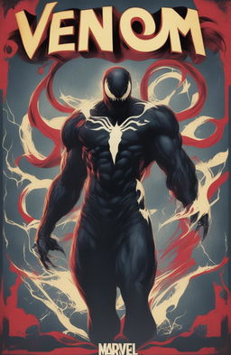 A high-definition digital artwork styled as a vintage Marvel Legends poster featuring Venom