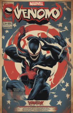 A high-definition digital art image styled as a vintage Marvel Legends poster, featuring Venom, designed to resemble a glossy vinyl record cover