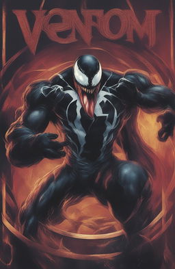 A high-definition digital art image styled as a vintage Marvel Legends poster, featuring Venom, designed to resemble a glossy vinyl record cover